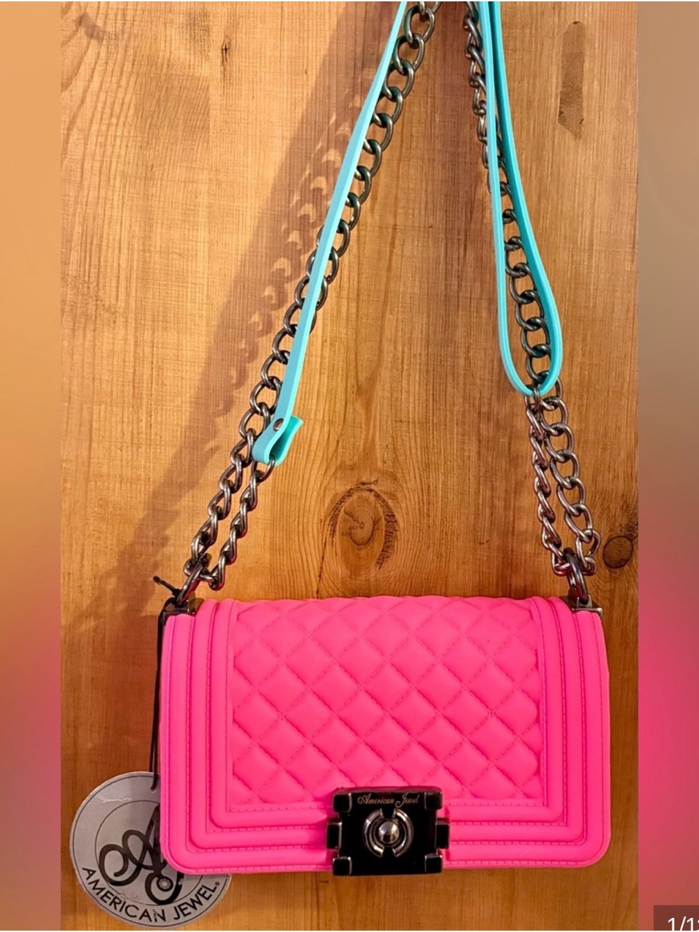 Hot Pink Quilted Crossbody with Turquoise Strap